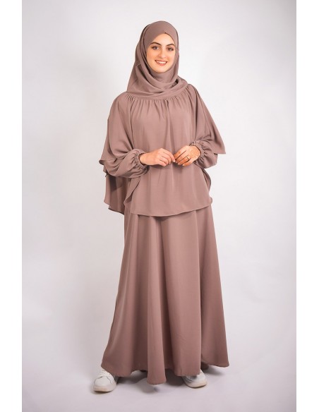 ABAYA REGENSCHIRM + KHIMAR MIT STIRNRUNZELN