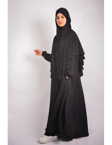 ABAYA REGENSCHIRM + KHIMAR MIT STIRNRUNZELN